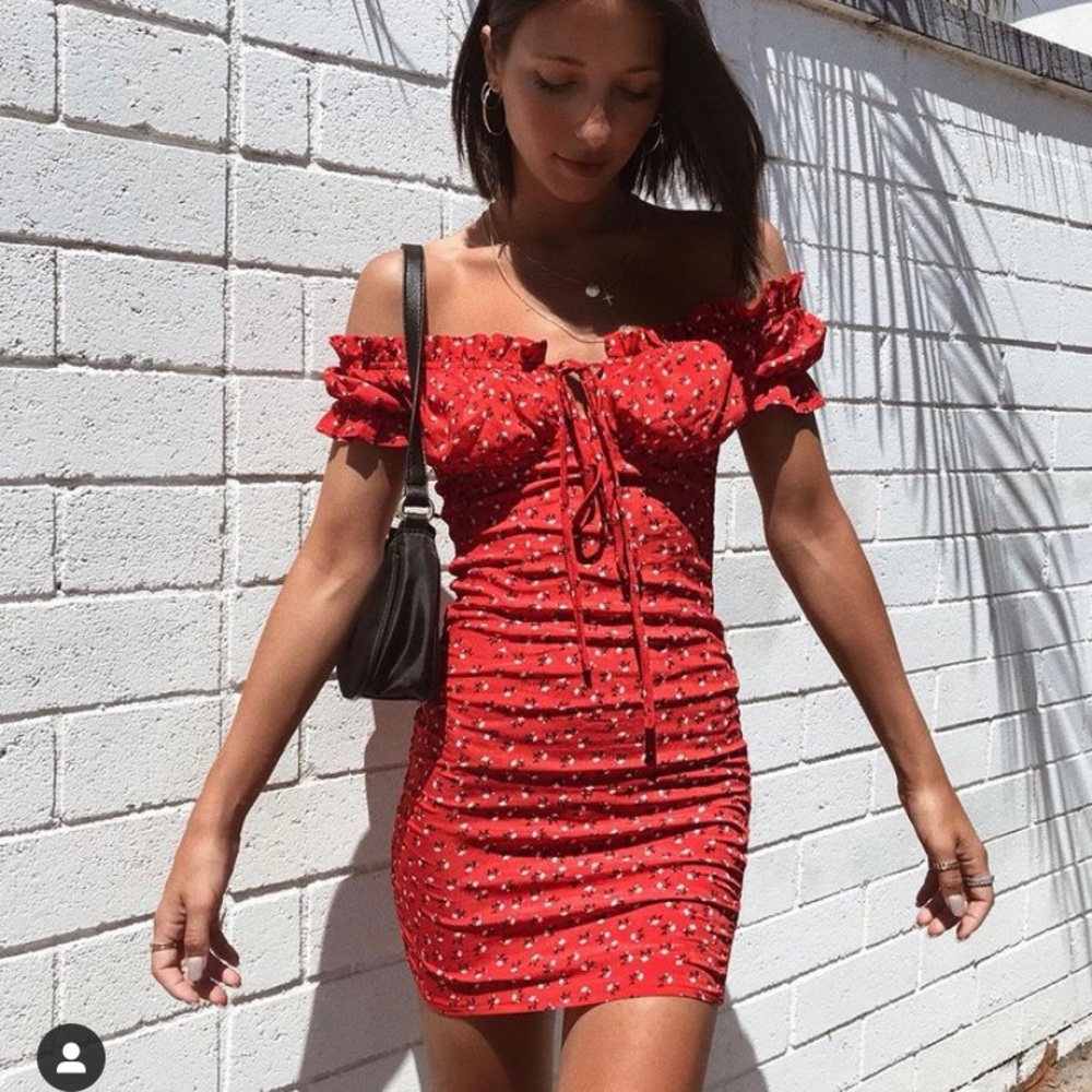 Princess Polly Red Mini Off The Shoulder Dress